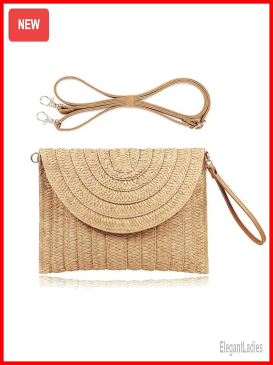 Handbags - Woven Straw Clutch Envelope Crossbody Handbag Summer Beach Purse